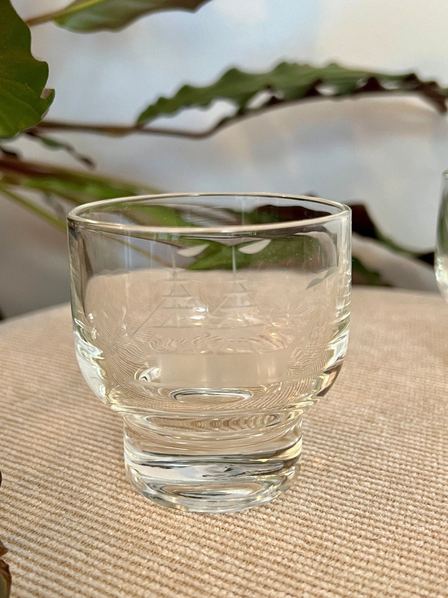 Etched Clipper Ship Cordial Glasses, Set of 6 — Nautical, Mid - 20th Century, 3"H - Loom Vintage