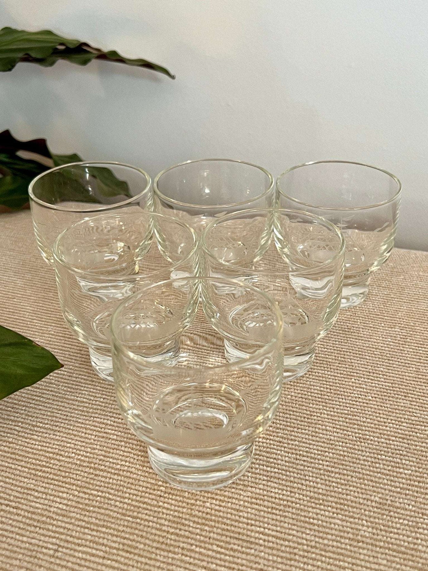 Etched Clipper Ship Cordial Glasses, Set of 6 — Nautical, Mid - 20th Century, 3"H - Loom Vintage