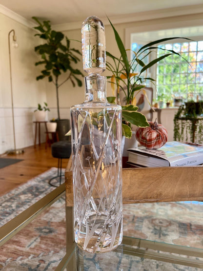 Etched Crystal Decanter with Stopper — Deep Floral Design, 14" with Stopper - Loom Vintage