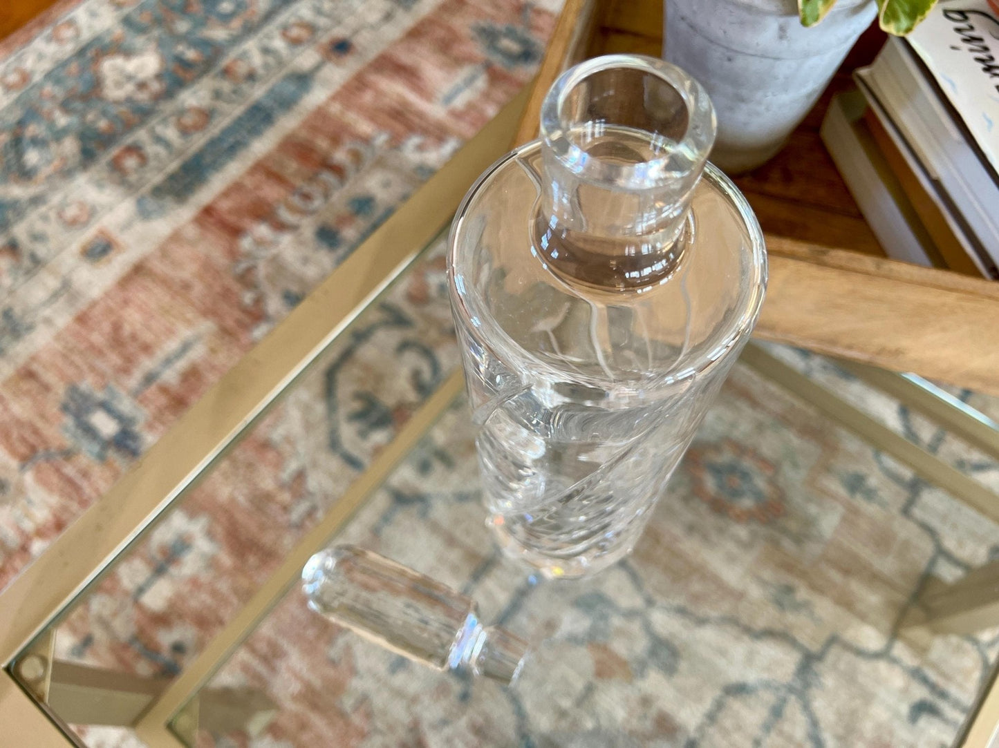 Etched Crystal Decanter with Stopper — Deep Floral Design, 14" with Stopper - Loom Vintage