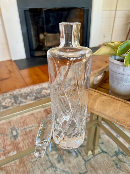 Etched Crystal Decanter with Stopper — Deep Floral Design, 14" with Stopper - Loom Vintage