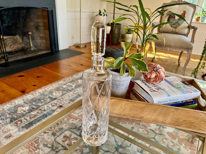 Etched Crystal Decanter with Stopper — Deep Floral Design, 14" with Stopper - Loom Vintage