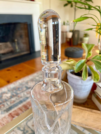 Etched Crystal Decanter with Stopper — Deep Floral Design, 14" with Stopper - Loom Vintage