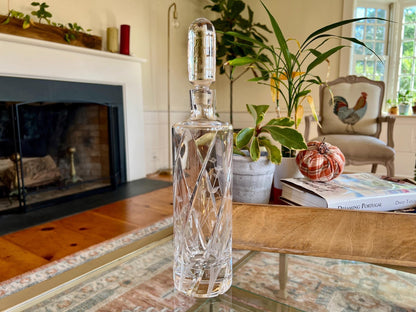 Etched Crystal Decanter with Stopper — Deep Floral Design, 14" with Stopper - Loom Vintage