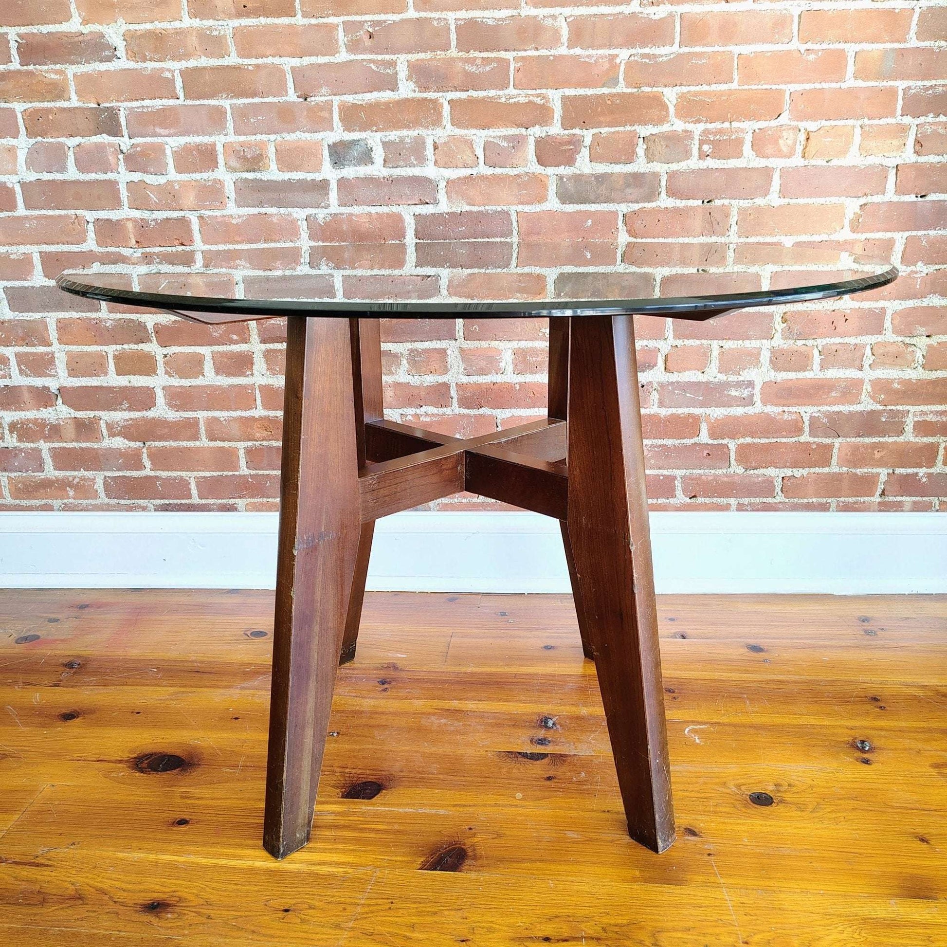 Ethan Allen American Impressions Round Glass Dining Table — 42" diameter, X-Brace Base, USA - Loom Vintage