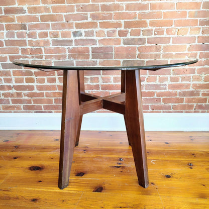 Ethan Allen American Impressions Round Glass Dining Table — 42" diameter, X-Brace Base, USA - Loom Vintage