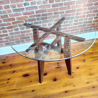Ethan Allen American Impressions Round Glass Dining Table — 42" diameter, X-Brace Base, USA - Loom Vintage