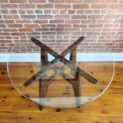Ethan Allen American Impressions Round Glass Dining Table — 42" diameter, X-Brace Base, USA - Loom Vintage