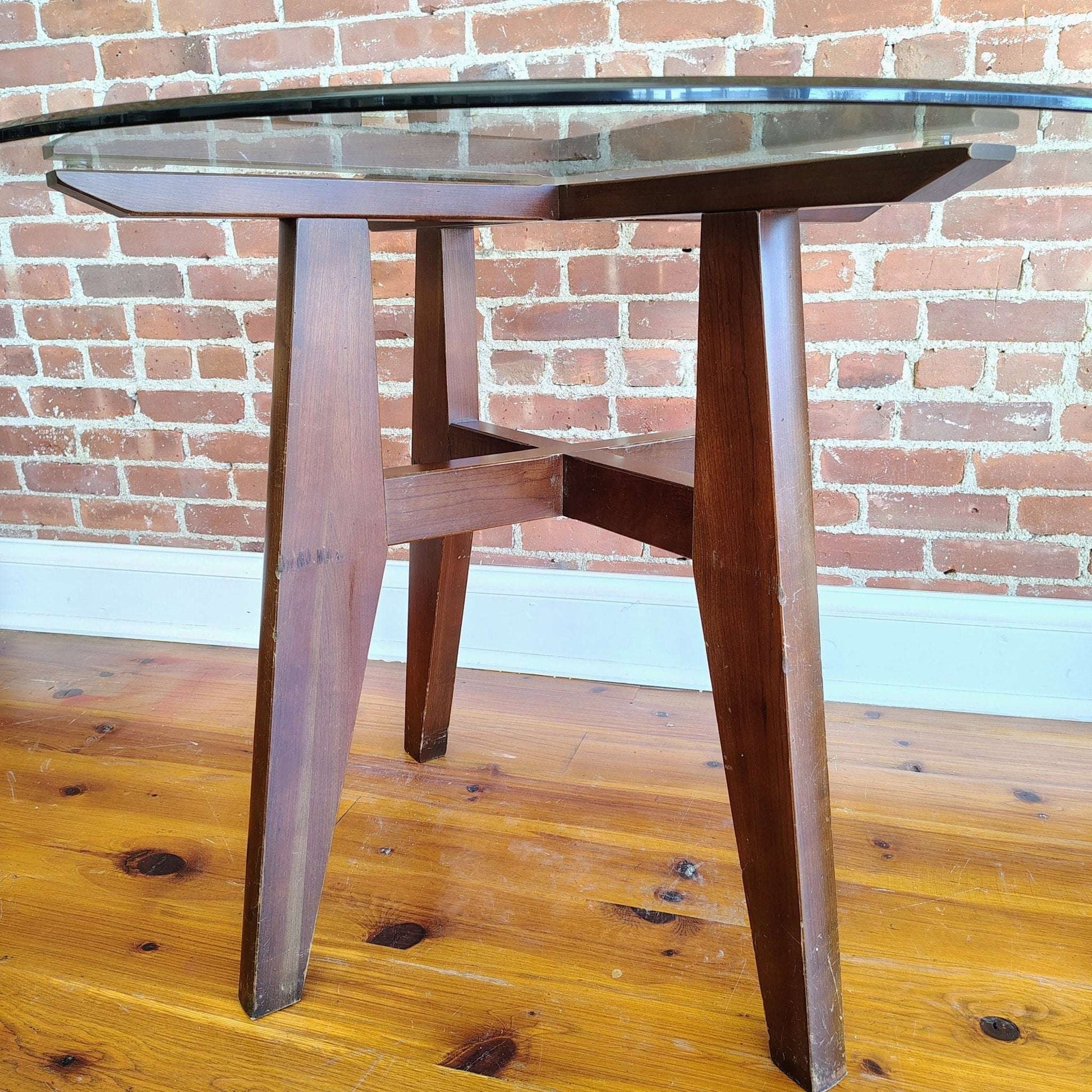 Ethan Allen American Impressions Round Glass Dining Table — 42" diameter, X-Brace Base, USA - Loom Vintage