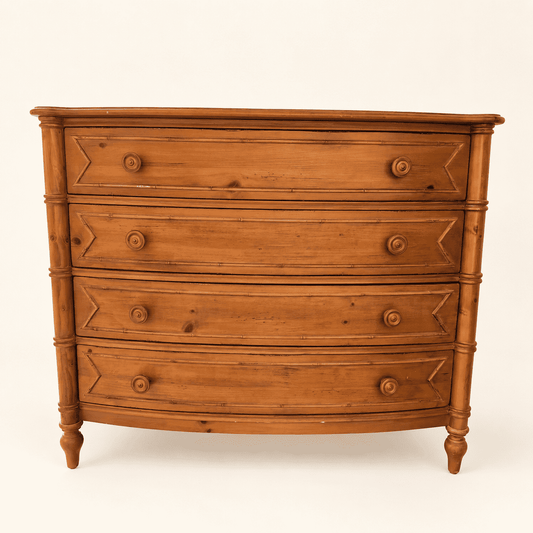 Turned faux-bamboo foot and lower corner of the Ethan Allen pine chest