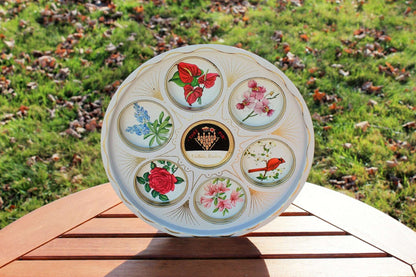 Fairlanes Bowling "That Pin" Souvenir Metal Tray — Stamped Floral, Gold Tone, 11" diameter - Loom Vintage