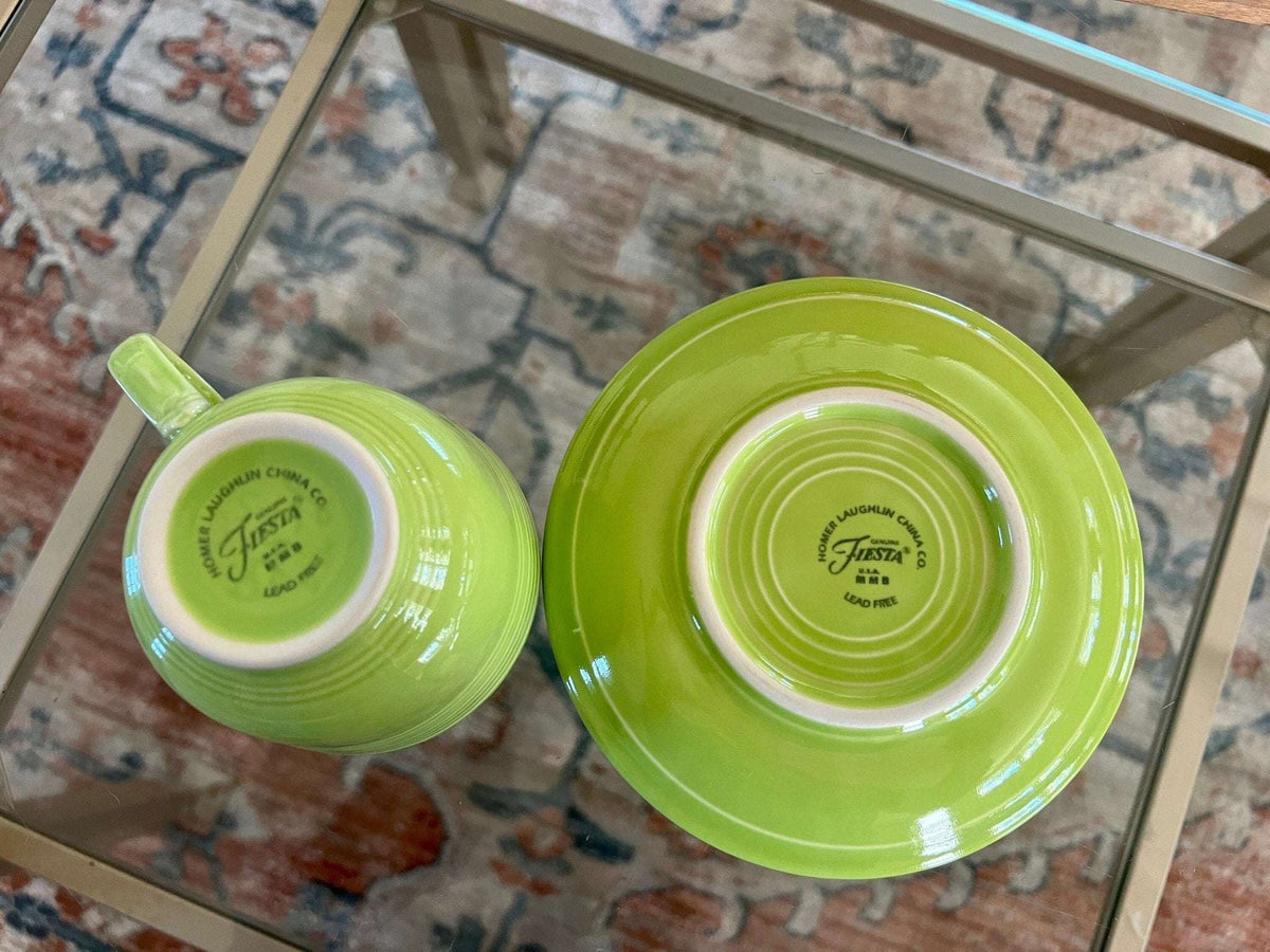 Fiesta chartreuse cup and saucer by Homer Laughlin, retired color, photo 8 of 10