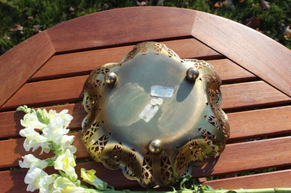 Filigree Footed Brass Bowl, Scalloped Edge, Dessau Brass Footed Dish, West Germany Trinket Bowl, Change Dish, Gold Incense Dish Sage Stick - Loom Vintage