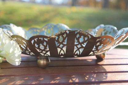 Filigree Footed Brass Bowl, Scalloped Edge, Dessau Brass Footed Dish, West Germany Trinket Bowl, Change Dish, Gold Incense Dish Sage Stick - Loom Vintage