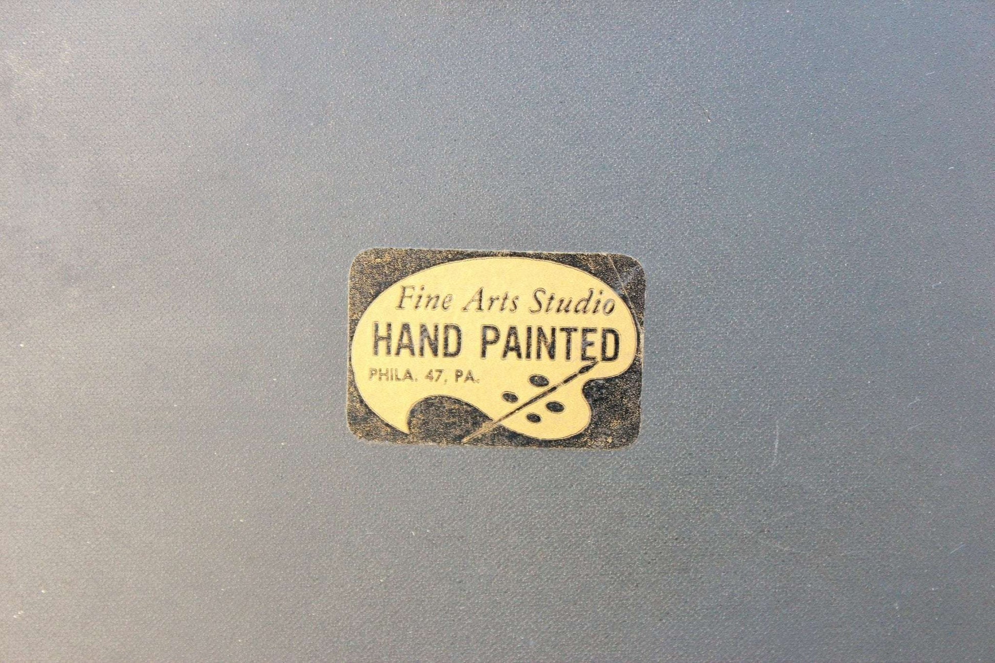 Fine Arts Studio Hand - Painted Tole Tray — Pink Floral on Black, Philadelphia, c. 1943–1963, 9.25"x7" - Loom Vintage