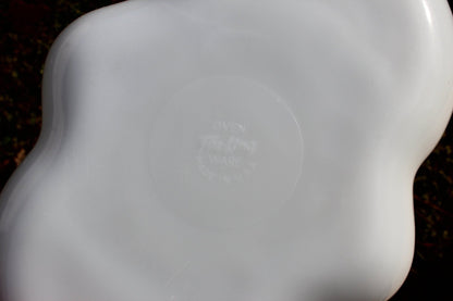 Fire-King Milk Glass Divided Serving Dish — Three Compartments, Gold Dot Trim, 11" x 7.5" - Loom Vintage