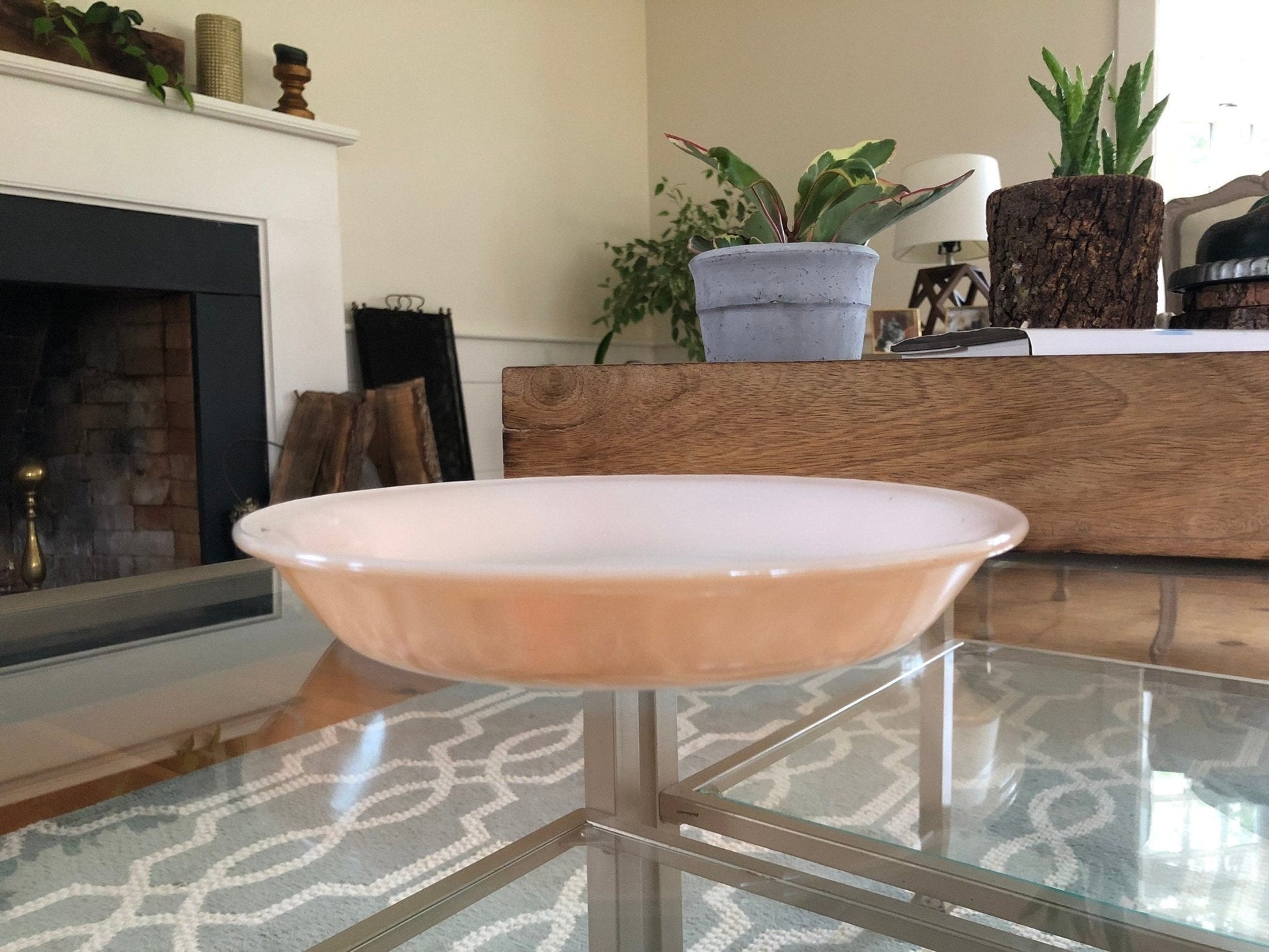 Fire - King Peach Lustre Pie Plate 460 — 9", Made in USA, c. Late 1950s - Loom Vintage