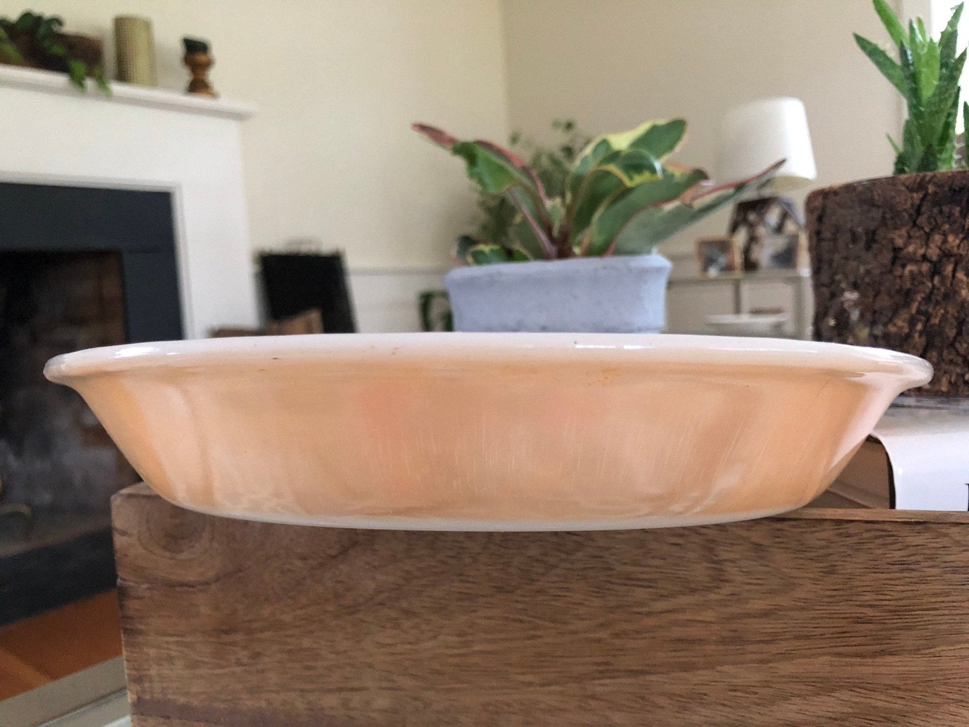 Fire - King Peach Lustre Pie Plate 460 — 9", Made in USA, c. Late 1950s - Loom Vintage