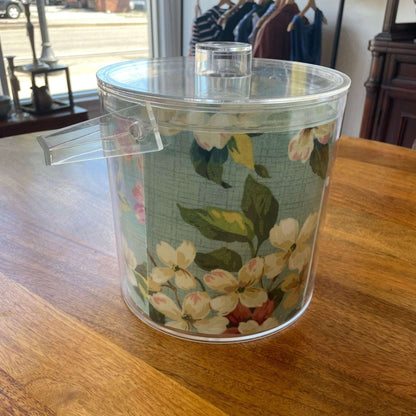 Floral Acrylic Ice Bucket with Clear Lid and Handle – 1960s Mod Style - Loom Vintage