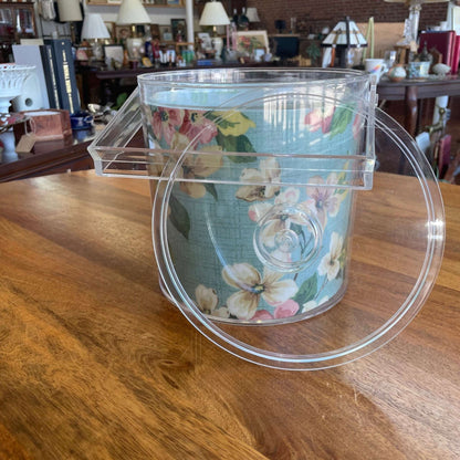 Floral Acrylic Ice Bucket with Clear Lid and Handle – 1960s Mod Style - Loom Vintage