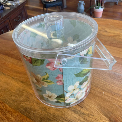 Floral Acrylic Ice Bucket with Clear Lid and Handle – 1960s Mod Style - Loom Vintage