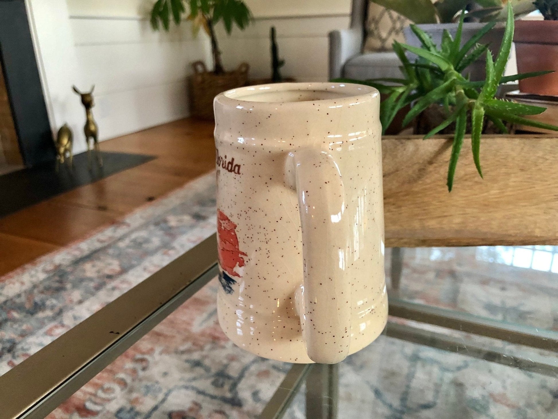 Florida Souvenir Coffee Mug — Sailing Scene, Beige, 5"H, c. 1970s - Loom Vintage