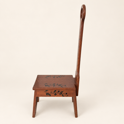 Round cut-out grip on folk art step stool handle
