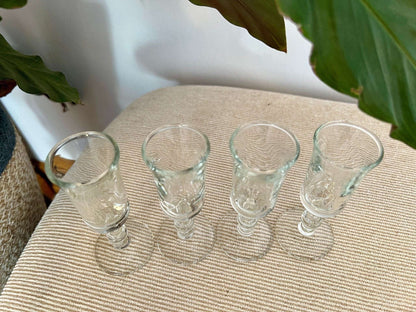 Footed Shot Glasses, Set of 4 — Clear Flute Form, 4"H, Mid - Century Barware, - Loom Vintage