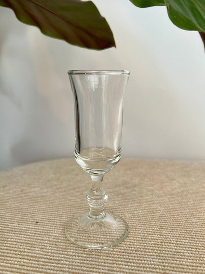 Footed Shot Glasses, Set of 4 — Clear Flute Form, 4"H, Mid - Century Barware, - Loom Vintage