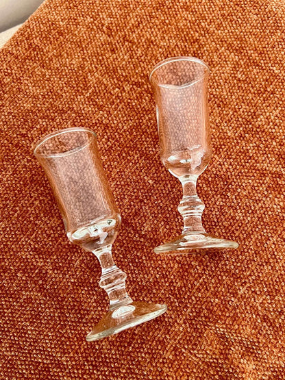 Footed Shot Glasses, Set of 4 — Clear Flute Form, 4"H, Mid - Century Barware, - Loom Vintage