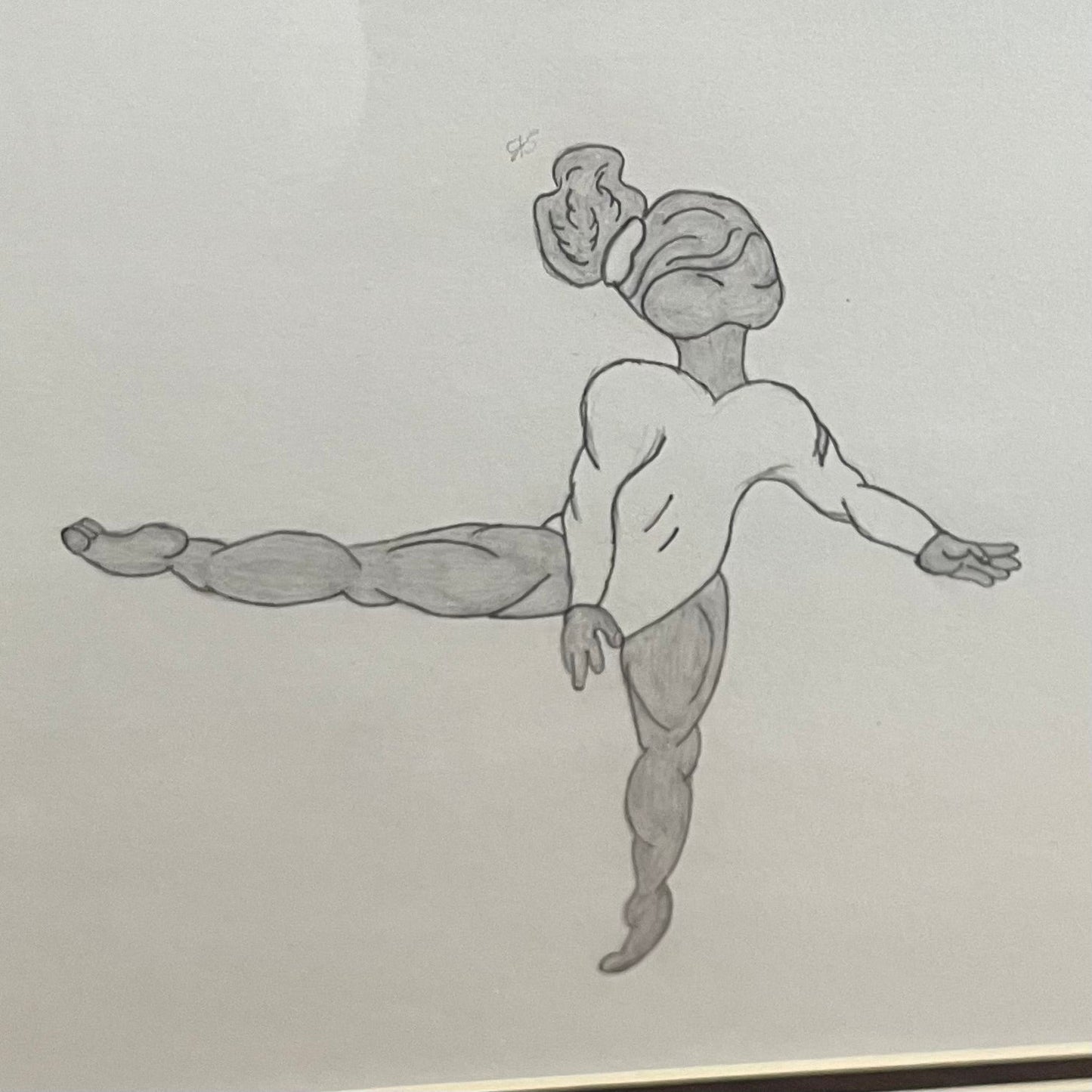Framed Graphite Ballerina Drawing – Signed Surreal Line Art - Loom Vintage