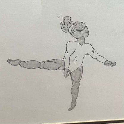 Framed Graphite Ballerina Drawing – Signed Surreal Line Art - Loom Vintage