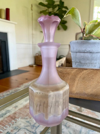French Frosted Glass Decanter Set - Pink/Purple, 5-Piece MCM Bar Set - Loom Vintage