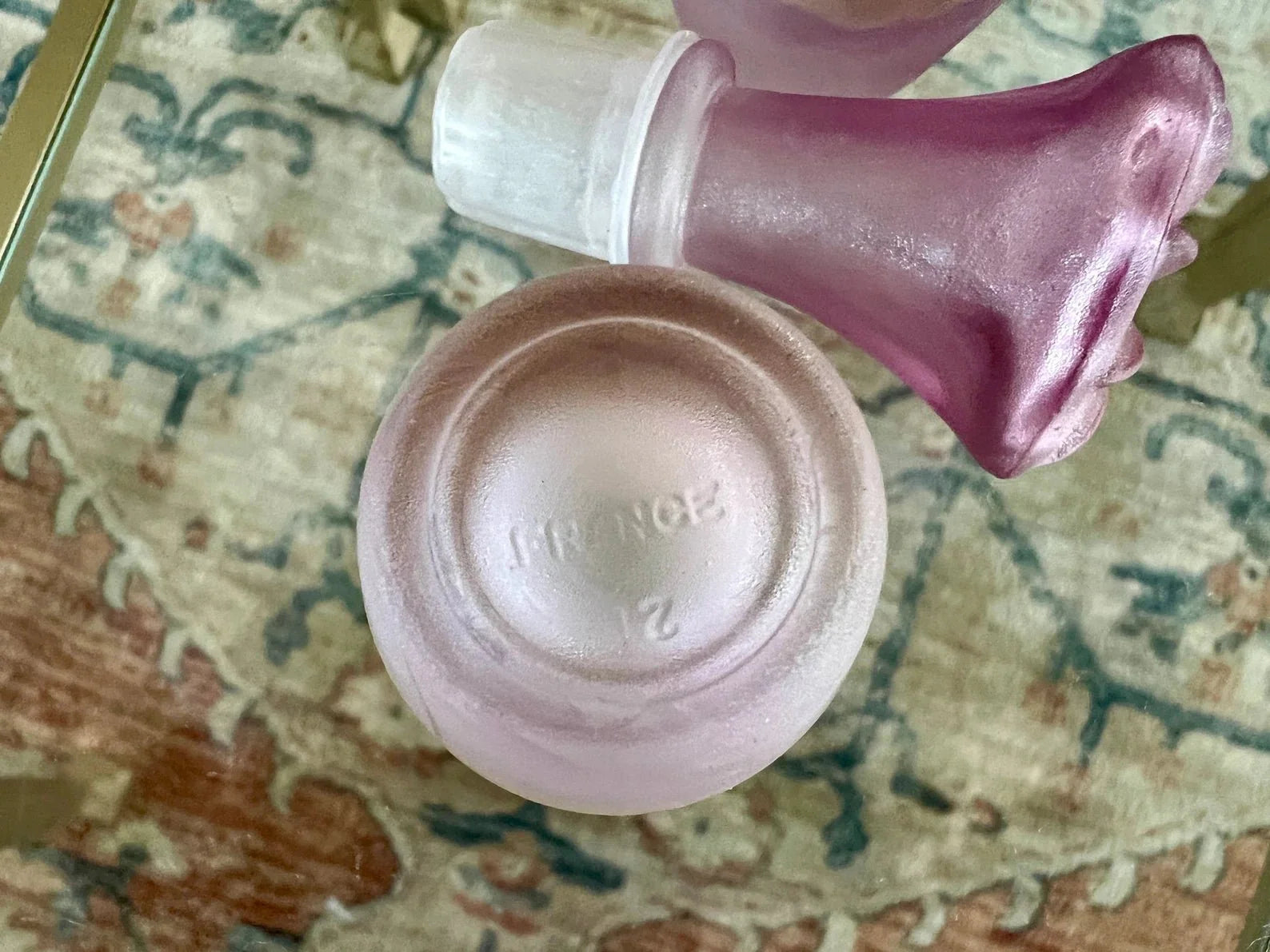 French Frosted Glass Decanter Set - Pink/Purple, 5-Piece MCM Bar Set - Loom Vintage