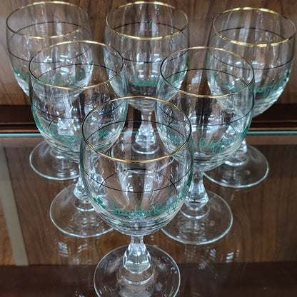 French Irish Coffee Glasses with Gold Rim, Set of 6 — "Irish Coffee" Green Lettering, 5.5"H - Loom Vintage