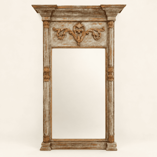 Large French Trumeau Style Painted & Gilt Pier Mirror, Blue-Green, photo 1 of 7