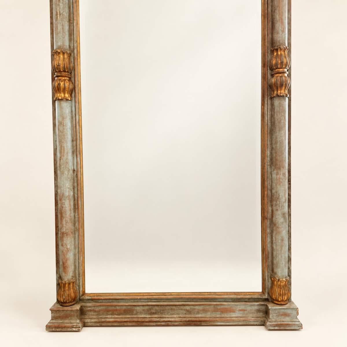 Large French Trumeau Style Painted & Gilt Pier Mirror, Blue-Green, photo 3 of 7
