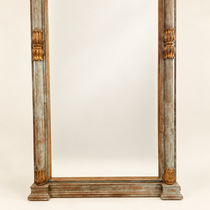 Large French Trumeau Style Painted & Gilt Pier Mirror, Blue-Green, photo 3 of 7