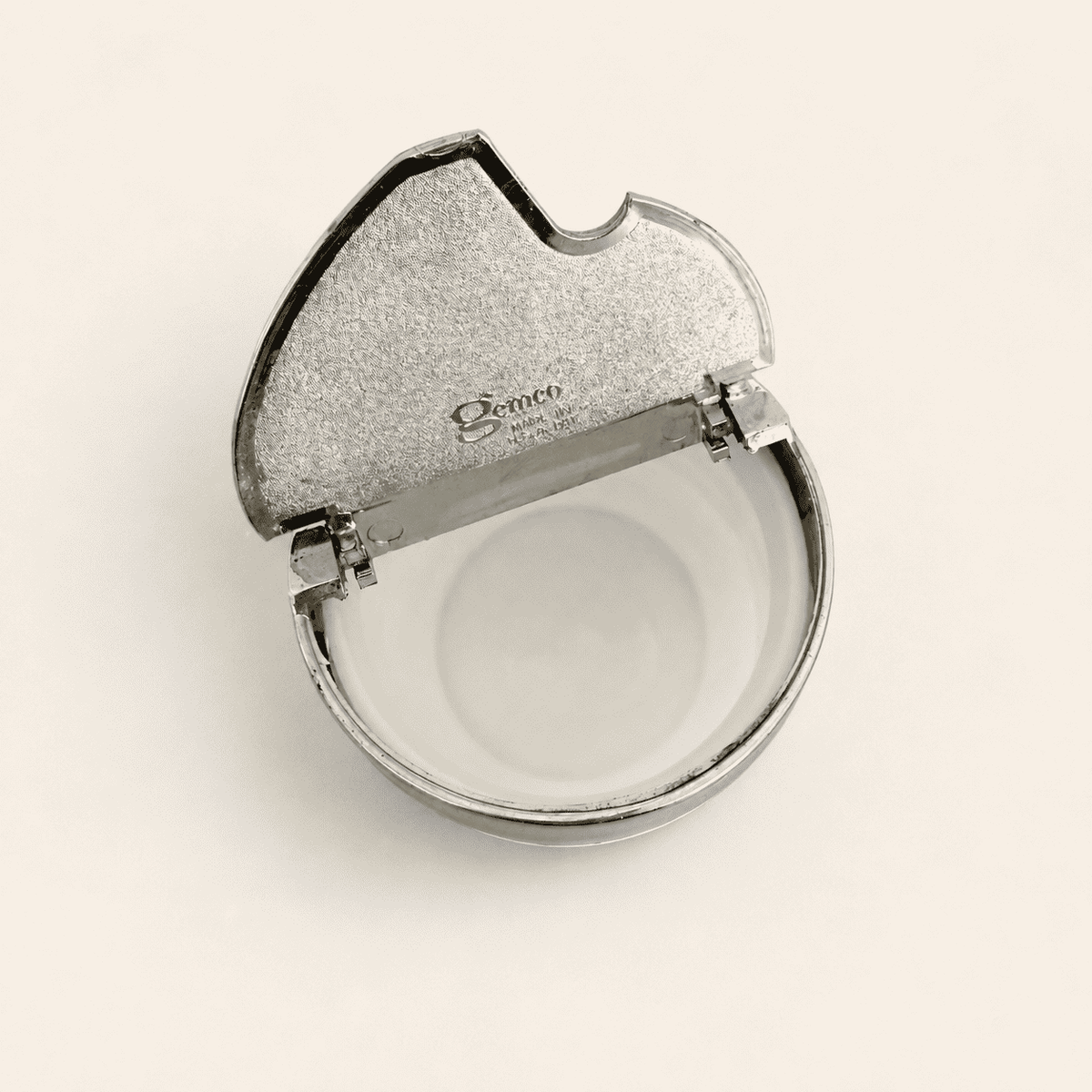 Gemco sugar dispenser open showing milk glass interior