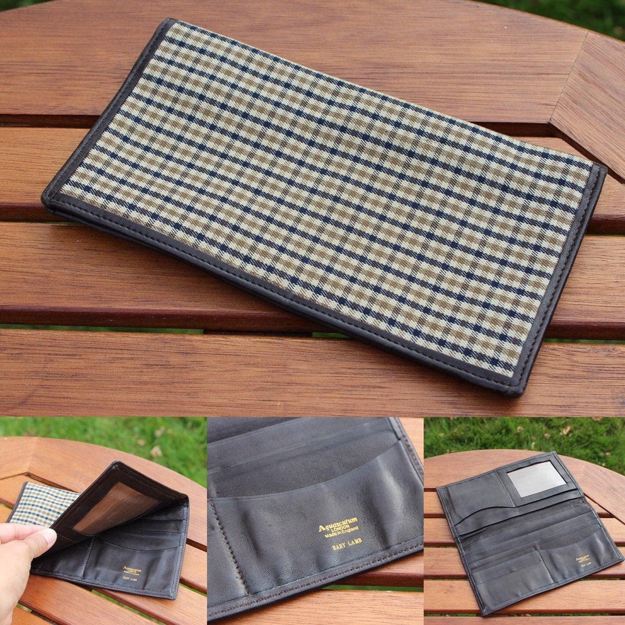 Genuine vintage Aquascutum wallet - fabric and baby lamb leather - Loom Vintage