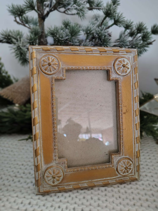 Gold Ornate Resin Picture Frame, Floral Medallions, 4.75 x 3.25 Opening, photo 1 of 5