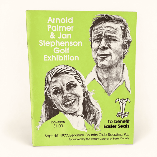 1977 Arnold Palmer and Jan Stephenson golf exhibition program, lime green cover, photo 1 of 4