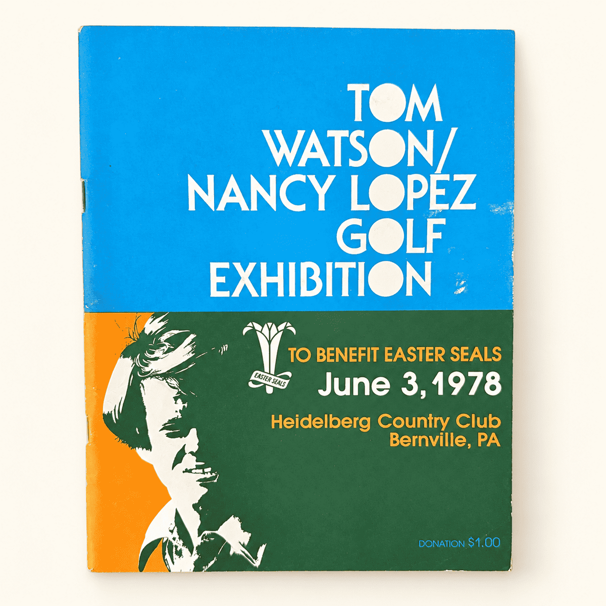 1978 Tom Watson and Nancy Lopez golf exhibition program, blue and green cover, photo 2 of 4