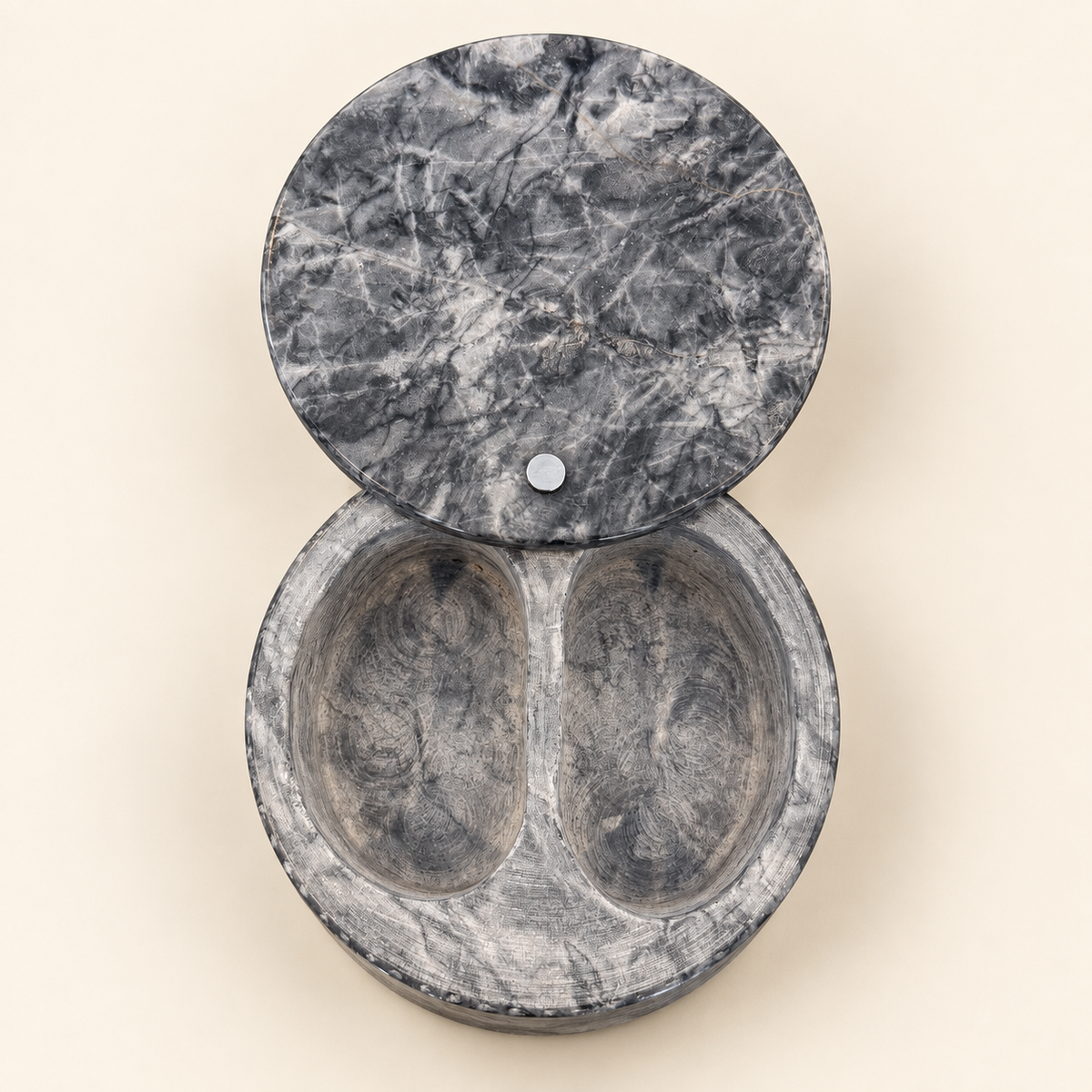 Gray marble double salt cellar with lid, photo 1 of 4