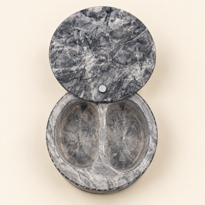 Gray marble double salt cellar with lid, photo 1 of 4