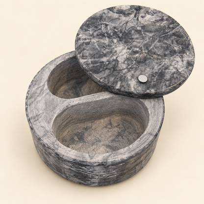 Gray marble double salt cellar with lid, photo 3 of 4