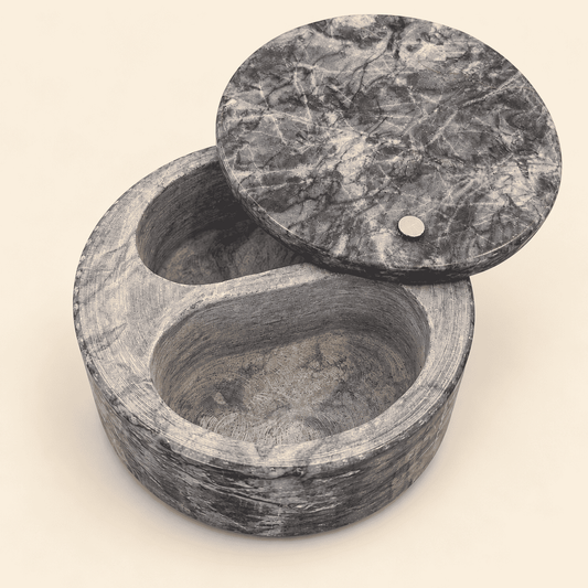 Gray marble double salt cellar with lid, photo 3 of 4