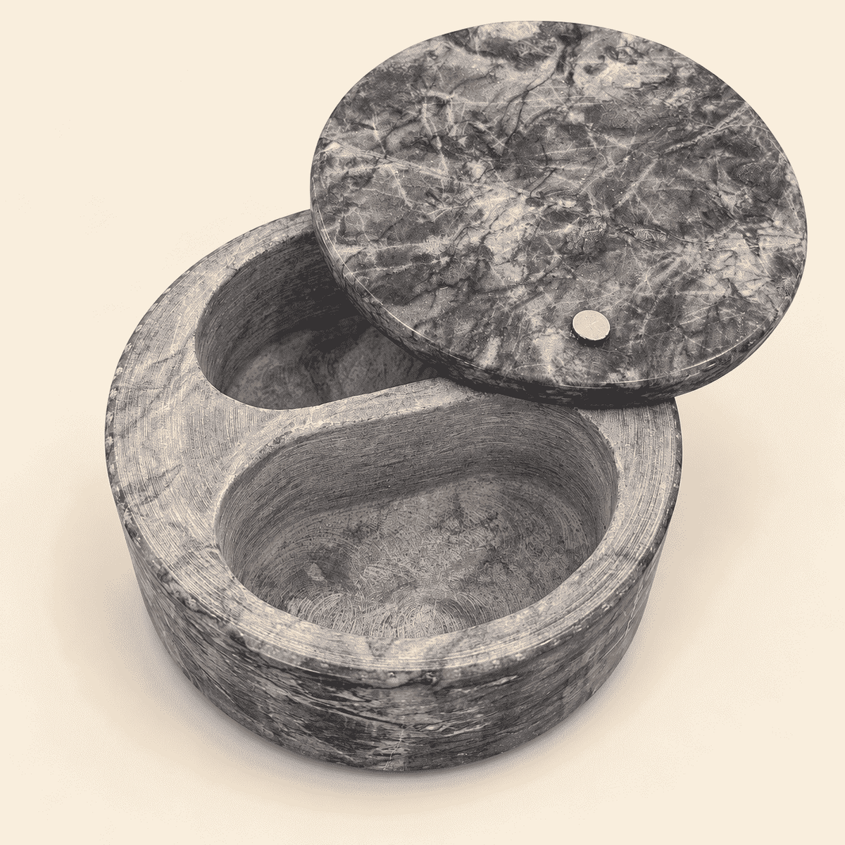Gray and white marble double salt cellar with swivel lid, photo 1 of 4