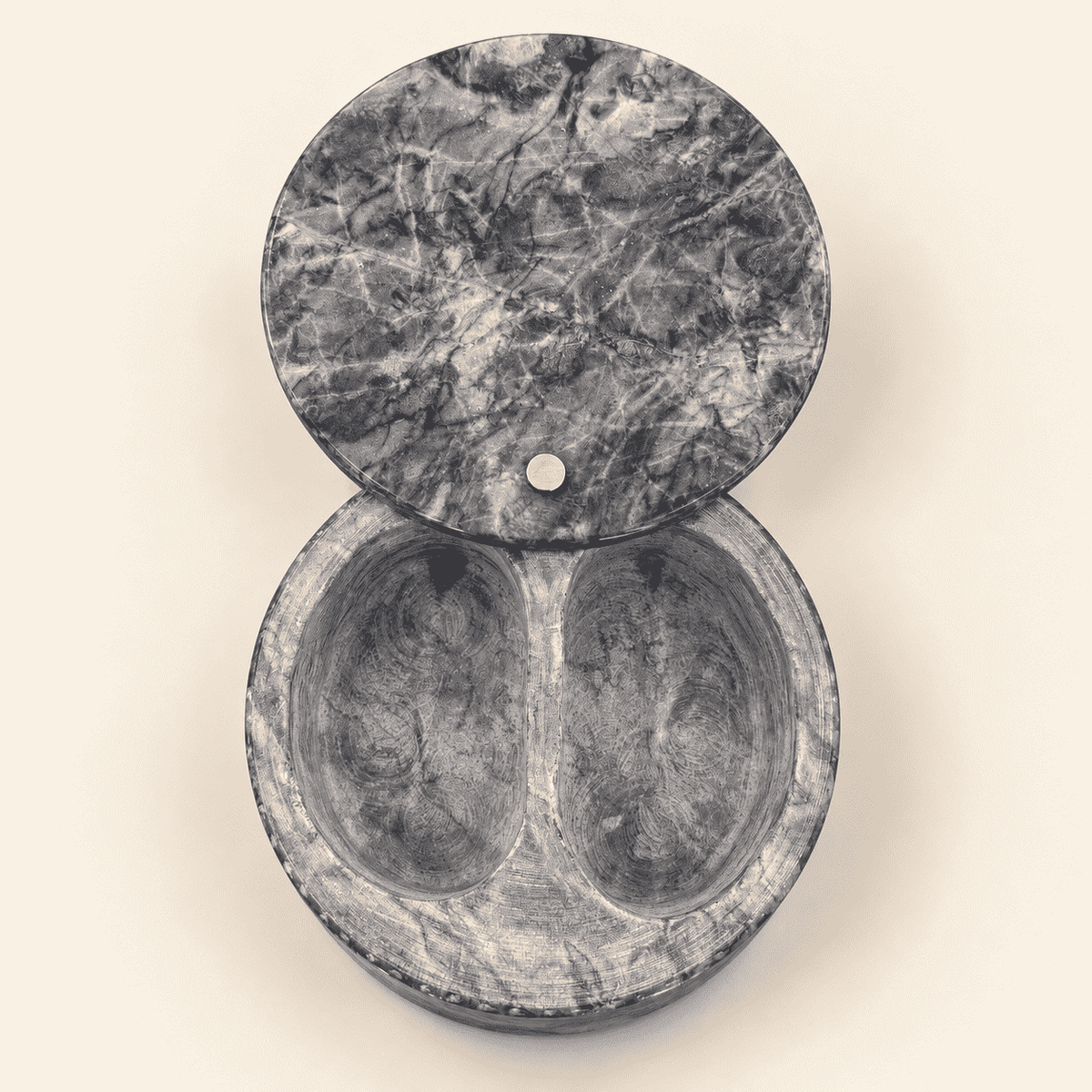 Gray and white marble double salt cellar with swivel lid, photo 3 of 4