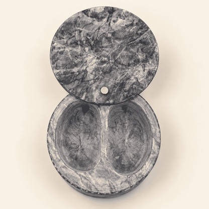 Gray and white marble double salt cellar with swivel lid, photo 3 of 4